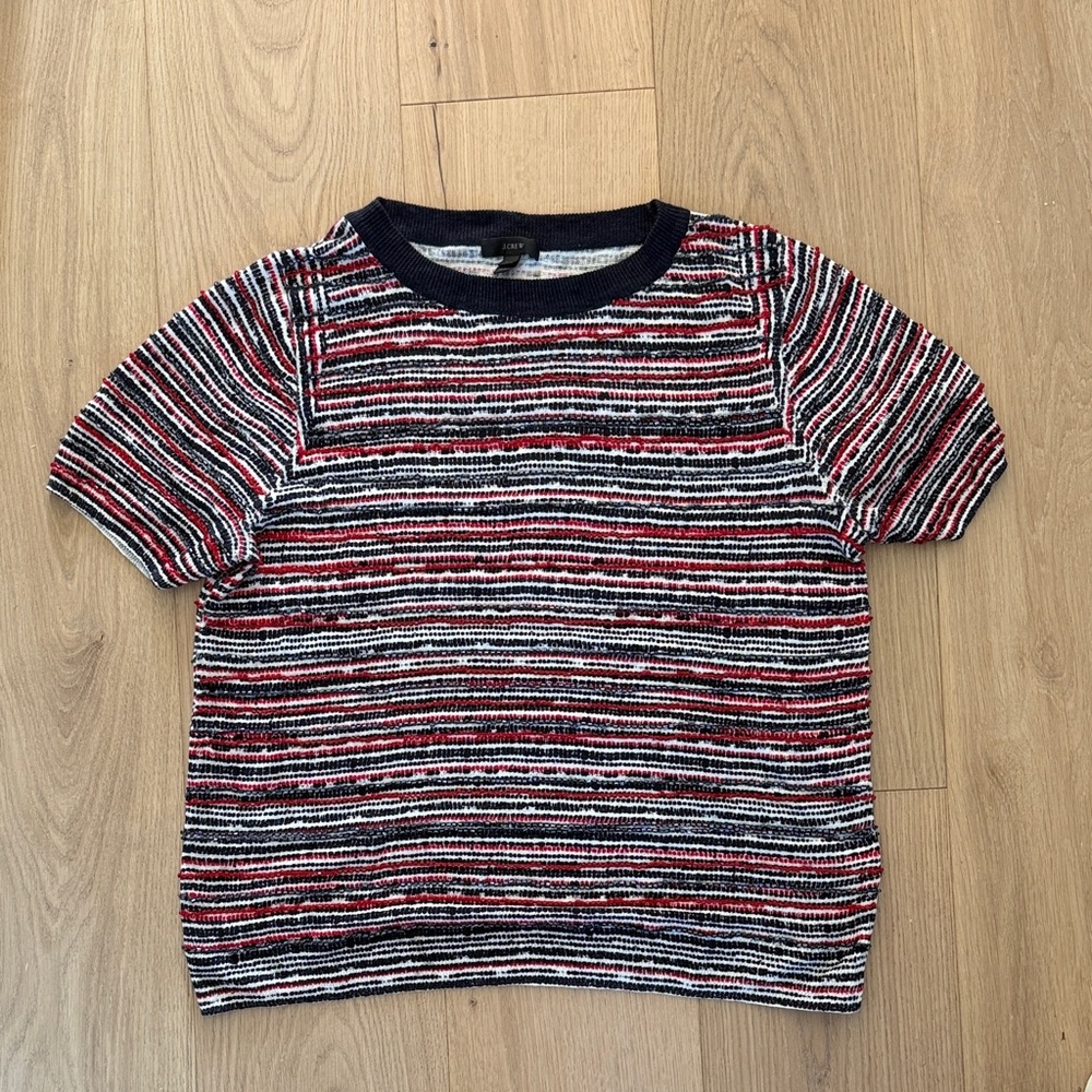 J. Crew Women's beaded Striped Sweater - Red, Blue, white linen Large